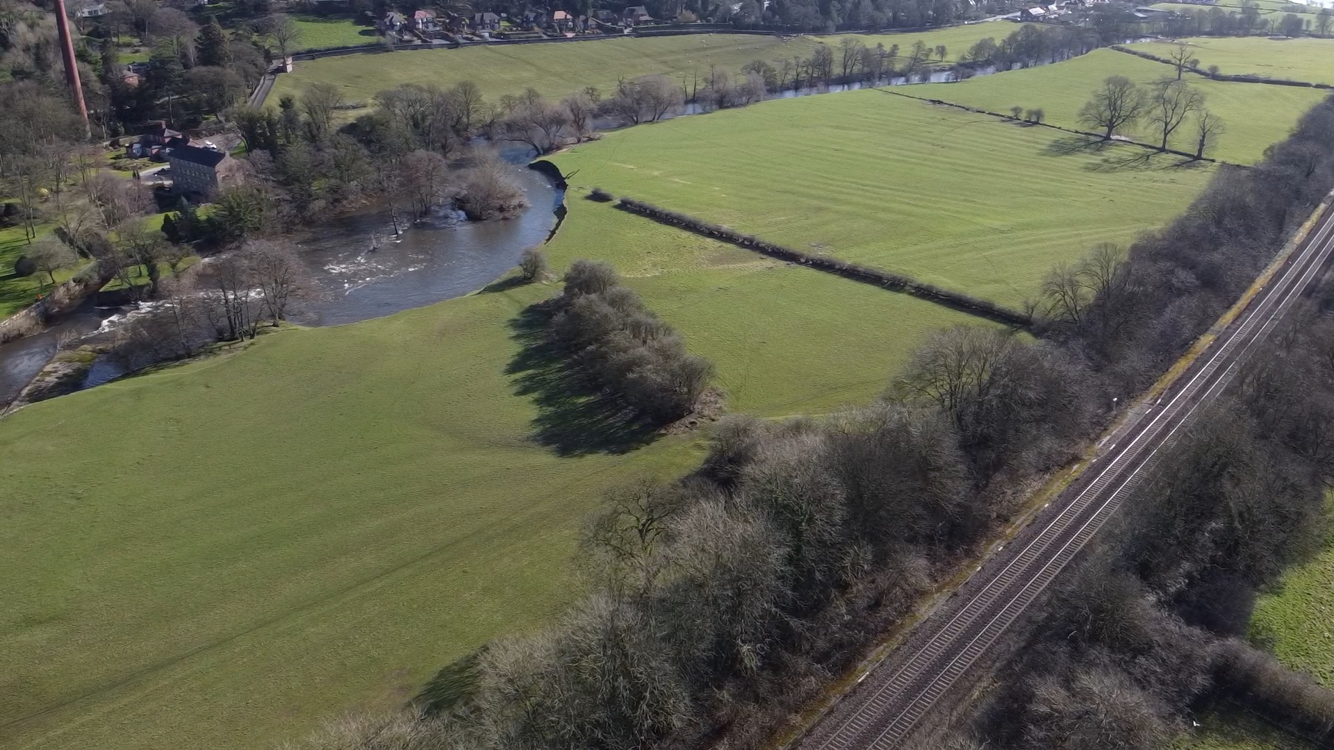 An aerial view of the River Derwent in the area of PWeckwash Mill